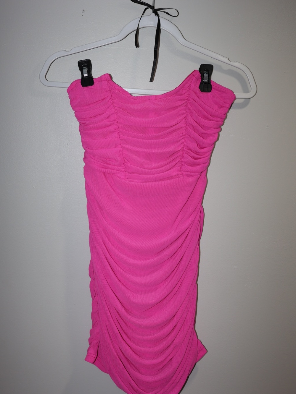 Strapless Ruched Mini Dress in Vibrant Pink - Picture 4 of 4